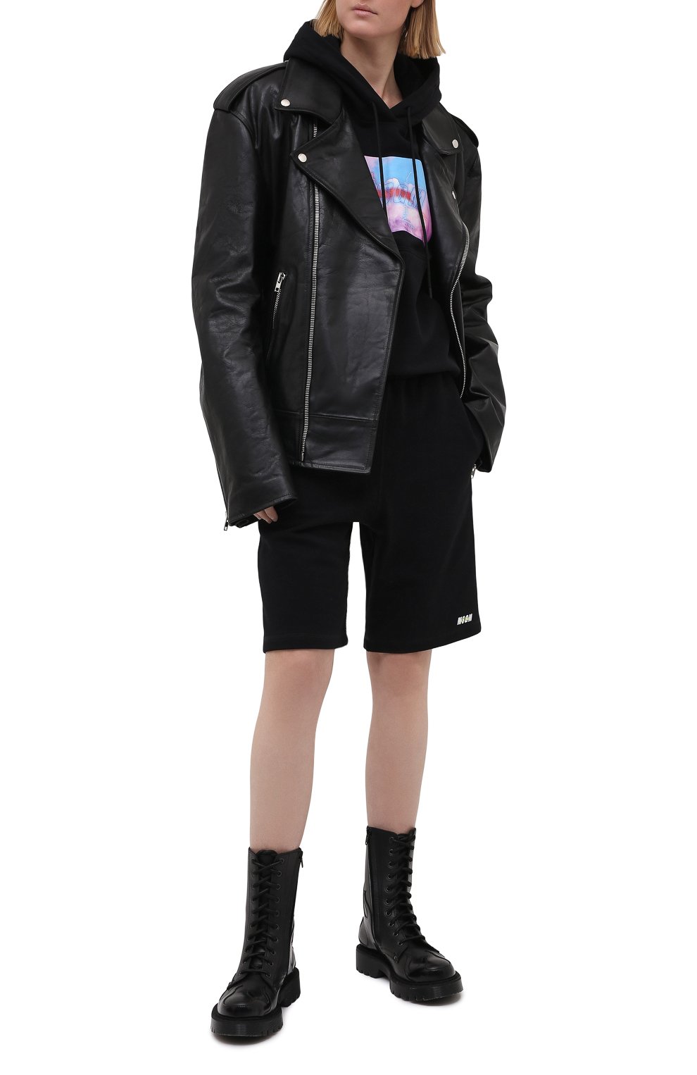 Хлопковые шорты MSGM черного цвета по цене 14150 руб., арт. 3045MDB01 217299, фото 2 Хлопковые шорты MSGM, арт. 3045MDB01 217299, фото 2
