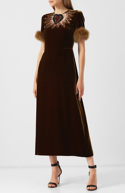 Бархатное платье с меховой отделкой FENDI, арт. FD9653 A3MT, фото 3