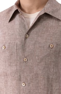 Мужская льняная рубашка BRUNELLO CUCINELLI коричневого цвета, арт. MM6840658 | Фото 5 (Рукава: Длинные; Материал внешний: Лен; Длина (для топов): Стандартные; Случай: Повседневный; Манжеты: На пуговицах; Принт: Однотонные; Воротник: Кент; Стили: Кэжуэл)