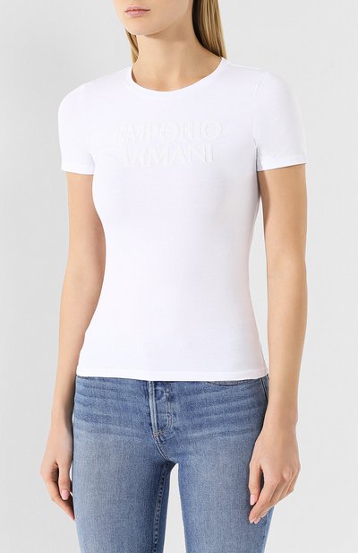 Хлопковая футболка EMPORIO ARMANI белого цвета по цене 11700 руб., арт. 3G2T86/2JQAZ, фото 3 Хлопковая футболка EMPORIO ARMANI, арт. 3G2T86/2JQAZ, фото 3