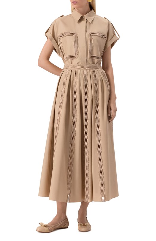 Хлопковая юбка Elie Saab SK139NS25/P0009 Бежевый  SK139NS25/P0009 Фото 2