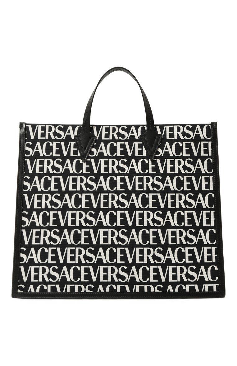 Мужская текстильная сумка-тоут VERSACE черно-белого цвета, арт. 1008913/1A06766 | Фото 6 (Ремень/цепочка: На ремешке; Размер: large; Драгоценные камни: Проставлено; Материал: Текстиль; Материал сплава: Проставлено)