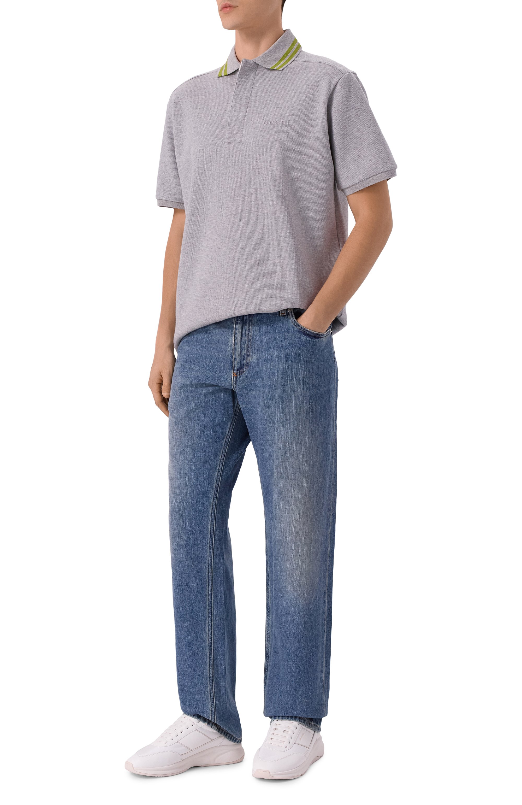 Хлопковое поло GUCCI серого цвета по цене 157500 руб., арт. 811234/XJG7C, фото 2 Хлопковое поло GUCCI, арт. 811234/XJG7C, фото 2