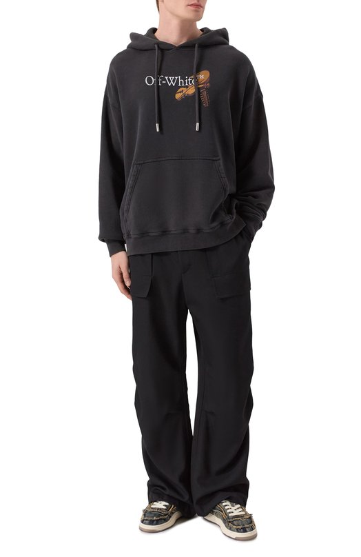Хлопковое худи Off-White 0MBB085F25FLE011 Чёрный  0MBB085F25FLE011 Фото 2