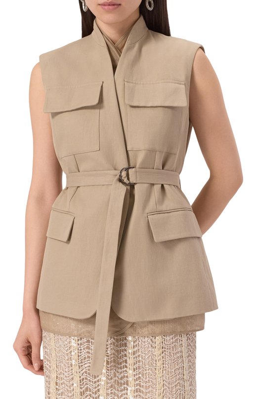 Жилет из хлопка и льна Brunello Cucinelli ML1457345 Бежевый  ML1457345 Фото 3