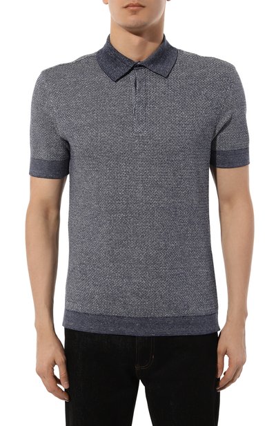 Поло из хлопка и льна ZEGNA синего цвета по цене 87550 руб., арт. UD372A7/D727, фото 3 Поло из хлопка и льна ZEGNA, арт. UD372A7/D727, фото 3