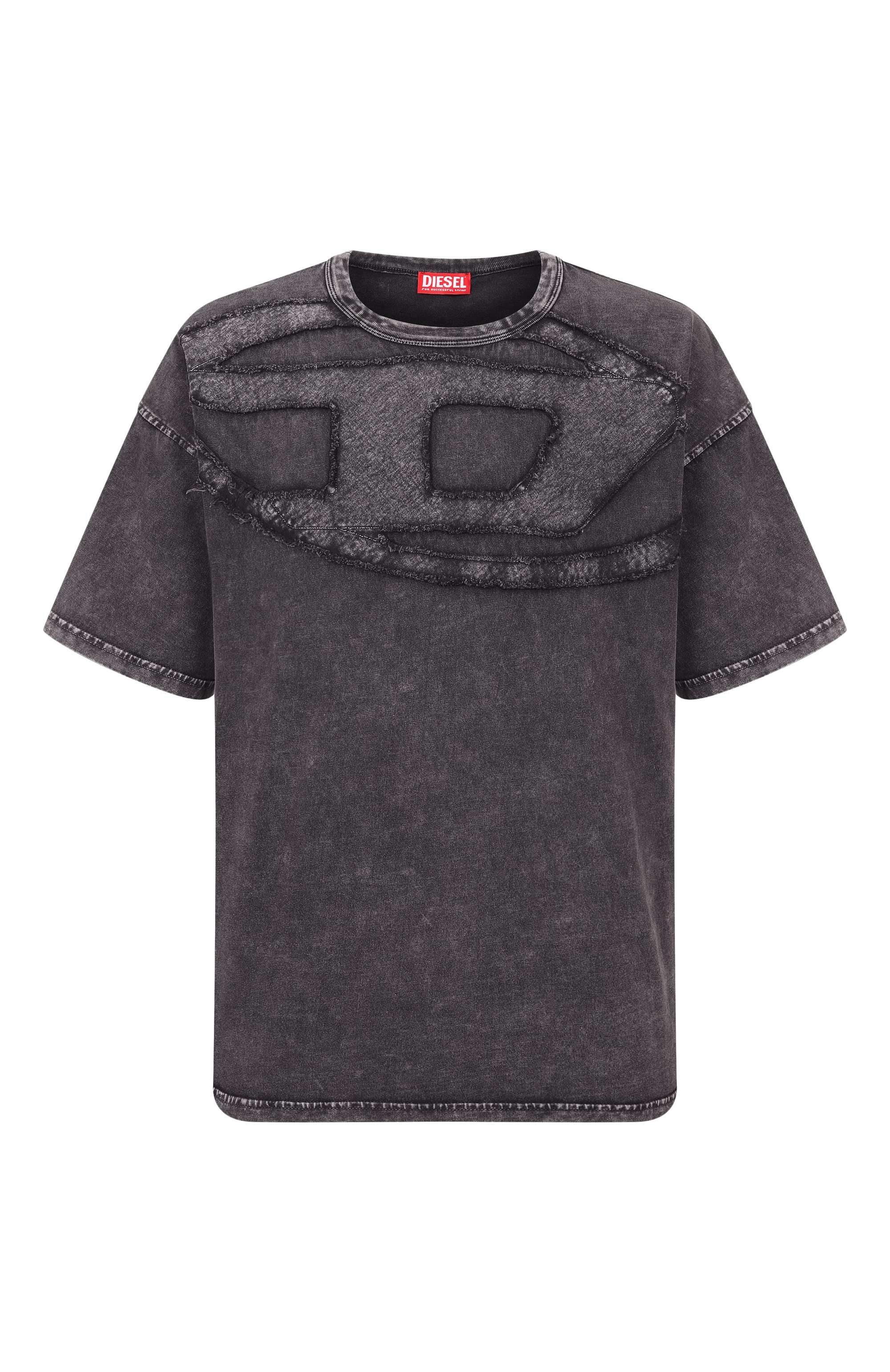 Хлопковая футболка DIESEL темно-серого цвета по цене 13600 руб., арт. A19545/0HGBX, фото 1 Хлопковая футболка DIESEL, арт. A19545/0HGBX, фото 1
