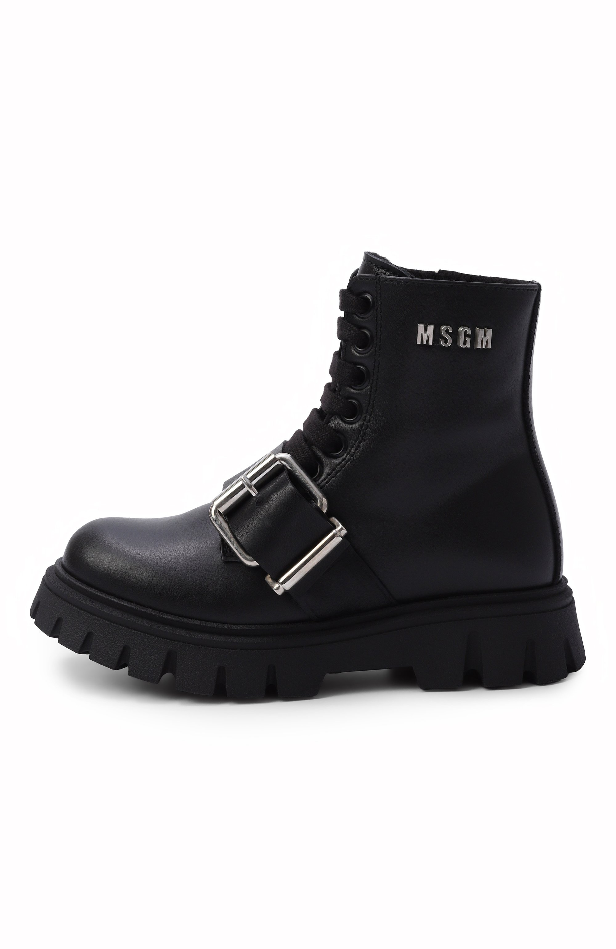 Кожаные ботинки MSGM KIDS черного цвета по цене 34000 руб., арт. 84005/VAR2, фото 2 Кожаные ботинки MSGM KIDS, арт. 84005/VAR2, фото 2