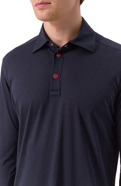Мужское поло KITON темно-синего цвета, арт. UMCP0SH0924215 | Фото 5 (Рукава: Длинные; Длина (для топов): Стандартные; Материал внешний: Хлопок; Стили: Кэжуэл; Застежка: Пуговицы; Принт: Без принта; Кросс-КТ: Джерси; Мужское Кросс-КТ: Футболка-одежда)