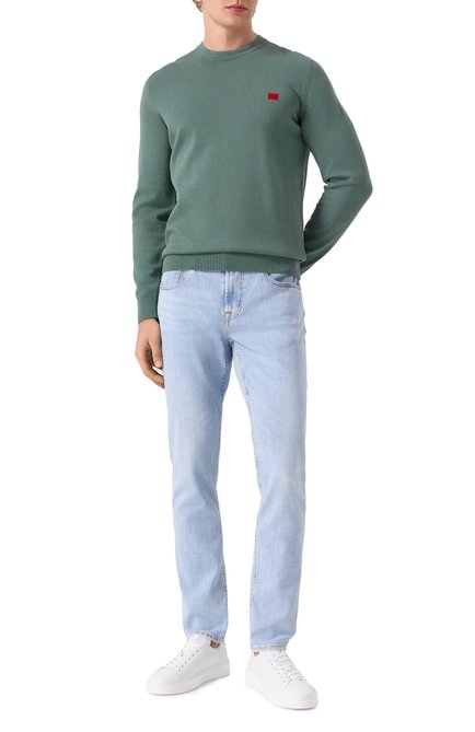 Мужские джинсы 7 FOR ALL MANKIND голубого цвета, арт. 7T042R51 | Фото 2 (Драгоценные камни: Проставлено; Длина (брюки, джинсы): Стандартные; Материал внешний: Хлопок; Материал сплава: Проставлено)