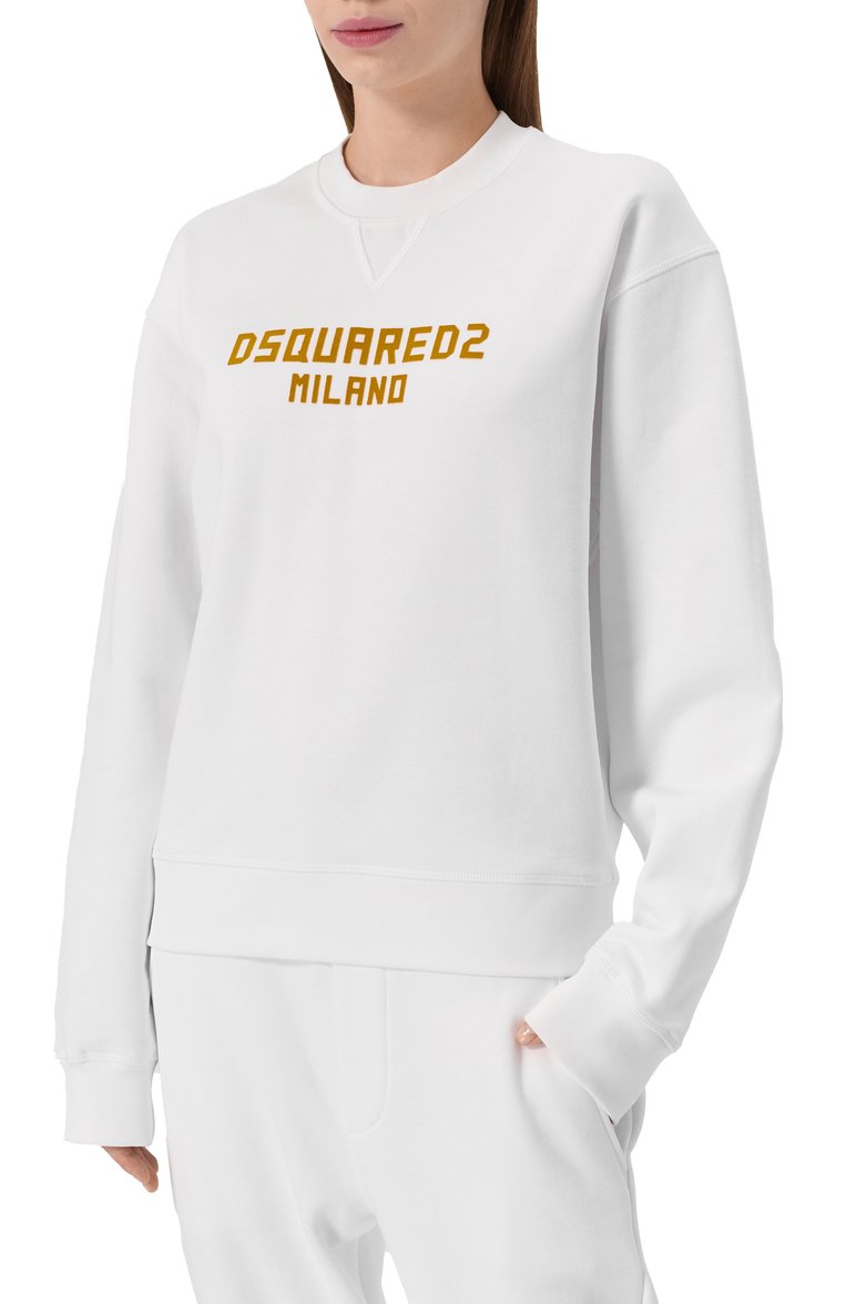 Женский хлопковый костюм DSQUARED2 белого цвета, арт. S75FZ0070/D25015 | Фото 2 (Длина (брюки, джинсы): Укороченные; Длина (для топов): Стандартные; Рукава: Длинные; Кросс-КТ: костюм; Стили: Спорт-шик; Случай: Повседневный; Материал внешний: Хлопок)