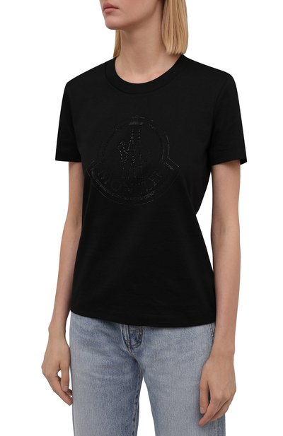 Хлопковая футболка MONCLER черного цвета по цене 32400 руб., арт. G2-093-8C000-08-829FB, фото 3 Хлопковая футболка MONCLER, арт. G2-093-8C000-08-829FB, фото 3