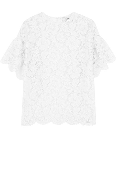 Однотонный кружевной топ с коротким рукавом VALENTINO, арт. PB3AE1Q7/1EC, фото 1