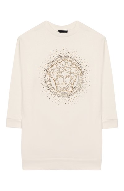 Хлопковое платье VERSACE белого цвета по цене 26450 руб., арт. YC000129/YA00078/8A-14A, фото 1 Хлопковое платье VERSACE, арт. YC000129/YA00078/8A-14A, фото 1