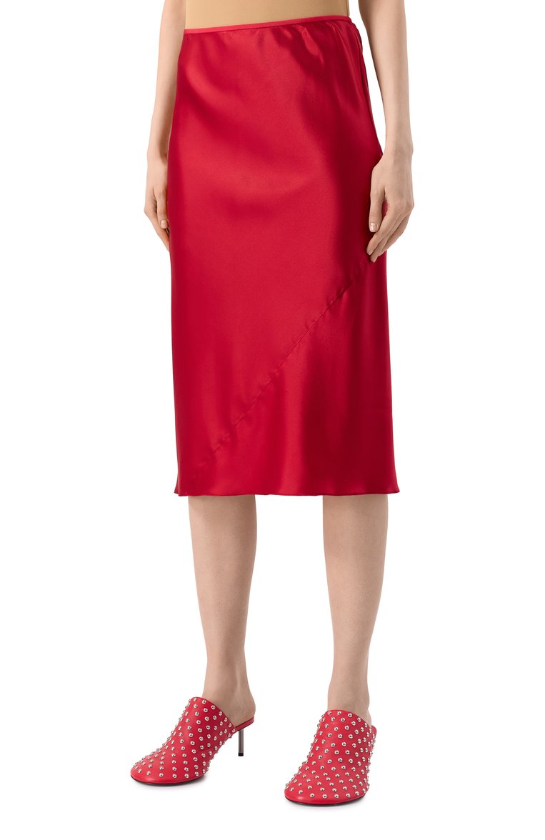 Женская атласная юбка DRIES VAN NOTEN красного цвета, арт. 251-010804-1032 | Фото 3 (Длина Ж (юбки, платья, шорты): Миди; Материал внешний: Шелк; Женское Кросс-КТ: Юбка-карандаш; Стили: Кэжуэл; Автоматизация состава: Проставлено; Автоматизация ТО: Проставлено)