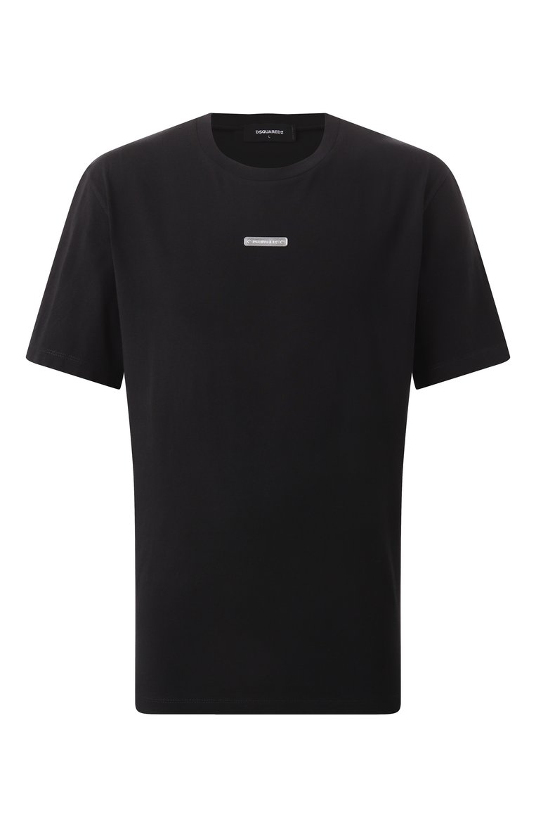 Мужская хлопковая футболка DSQUARED2 черного цвета, арт. S74GD1398/D20020 | Фото 1 (Длина (для топов): Стандартные; Рукава: Короткие; Драгоценные камни: Проставлено; Материал сплава: Проставлено; Принт: Без принта; Стили: Спорт-шик; Материал внешний: Хлопок; Мужское Кросс-КТ: Футболка-одежда; Кросс-КТ: Джерси)