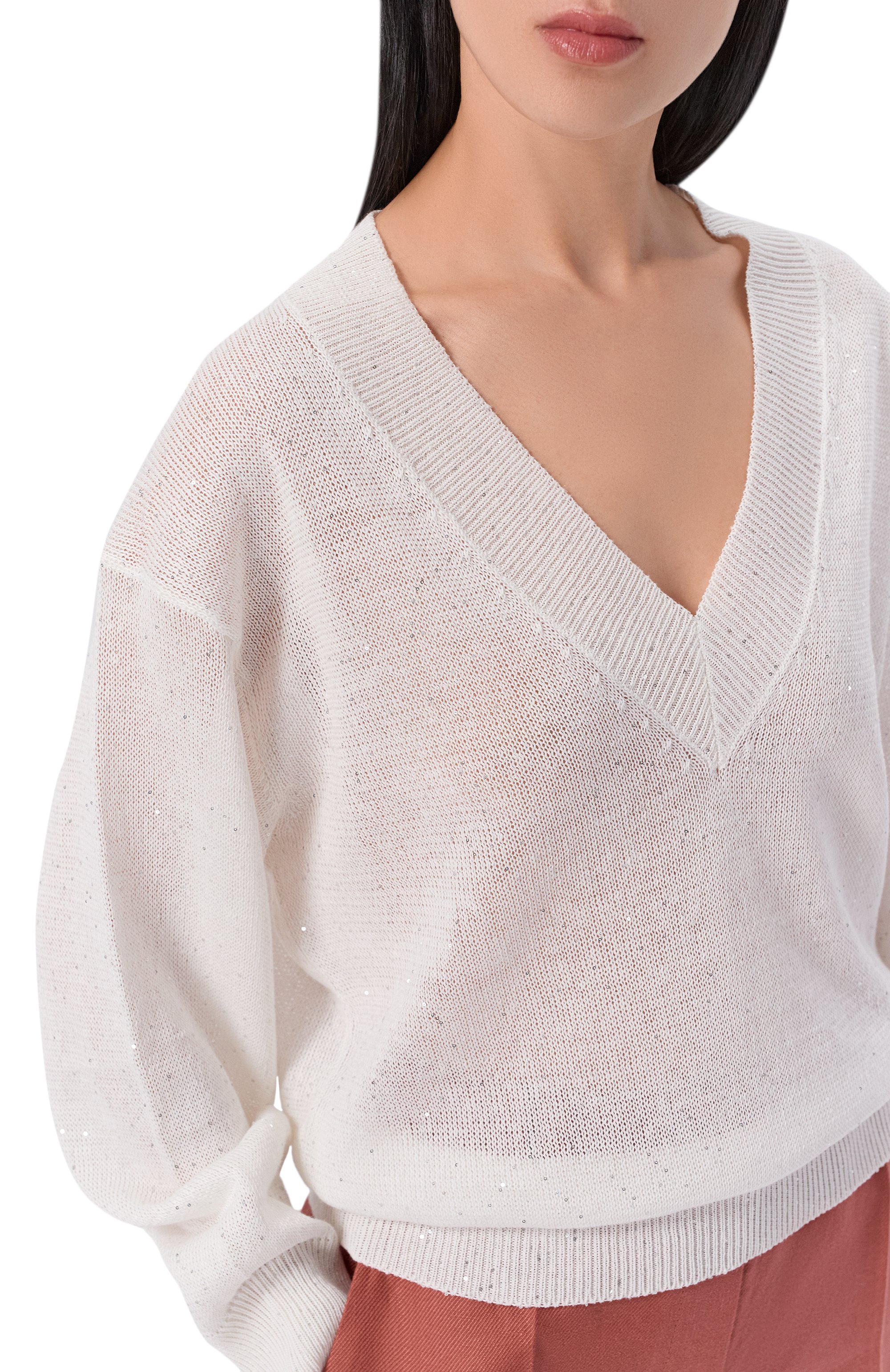 Пуловер изо льна и хлопка BRUNELLO CUCINELLI, арт. MDT746412, фото 5