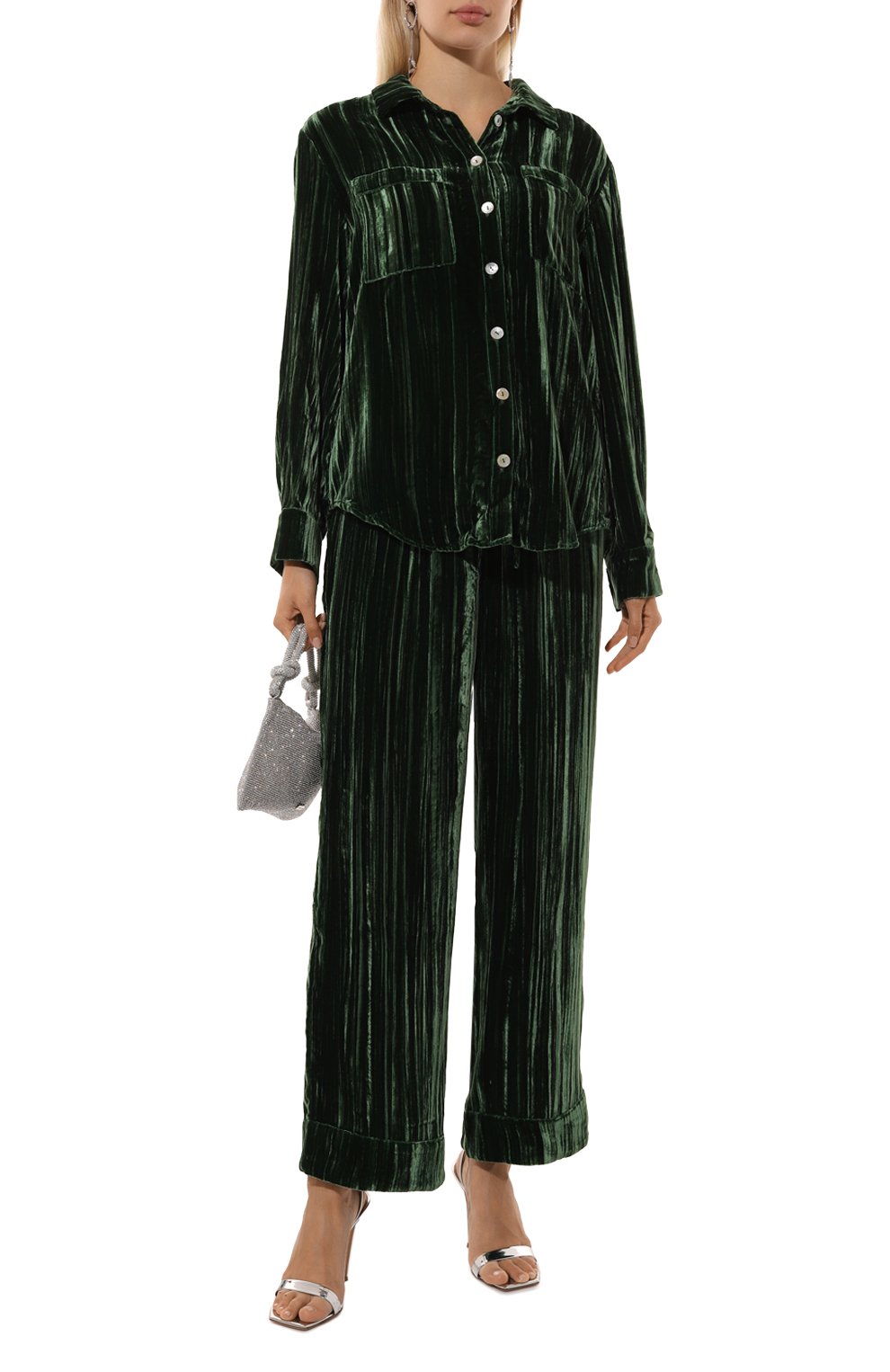 Костюм из вискозы и шелка KLEED LOUNGEWEAR темно-зеленого цвета по цене 66500 руб., арт. AW24PYJPL, фото 1 Костюм из вискозы и шелка KLEED LOUNGEWEAR, арт. AW24PYJPL, фото 1