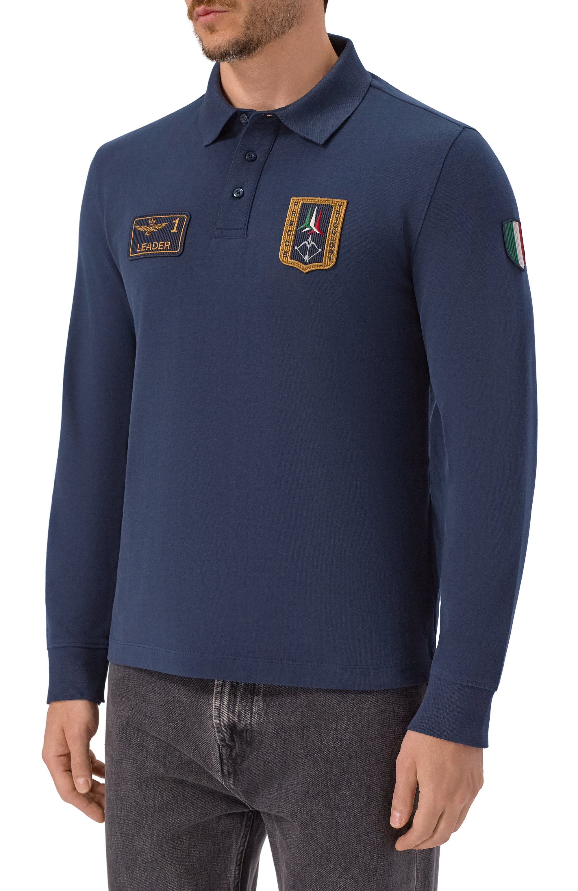Хлопковое поло AERONAUTICA MILITARE темно-синего цвета по цене 17050 руб., арт. P01941U/J00703, фото 3 Хлопковое поло AERONAUTICA MILITARE, арт. P01941U/J00703, фото 3