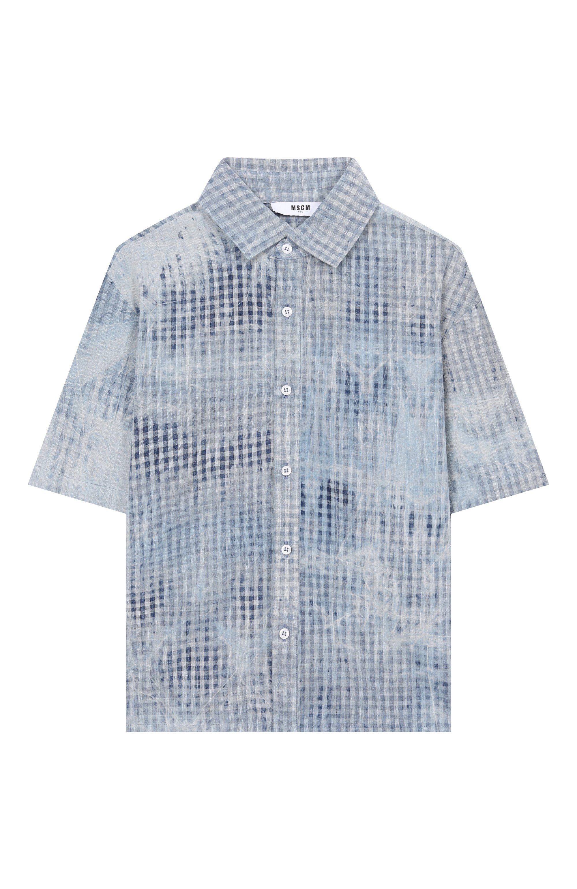 Хлопковая рубашка MSGM KIDS голубого цвета по цене 16200 руб., арт. S6MSJBSI145, фото 1 Хлопковая рубашка MSGM KIDS, арт. S6MSJBSI145, фото 1