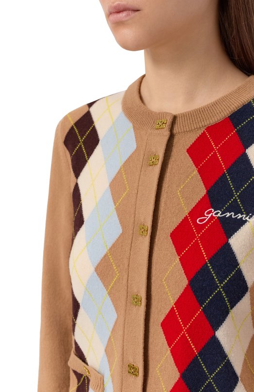 Кардиган из шерсти и кашемира Ganni A1070055 Бежевый  A1070055 Фото 5