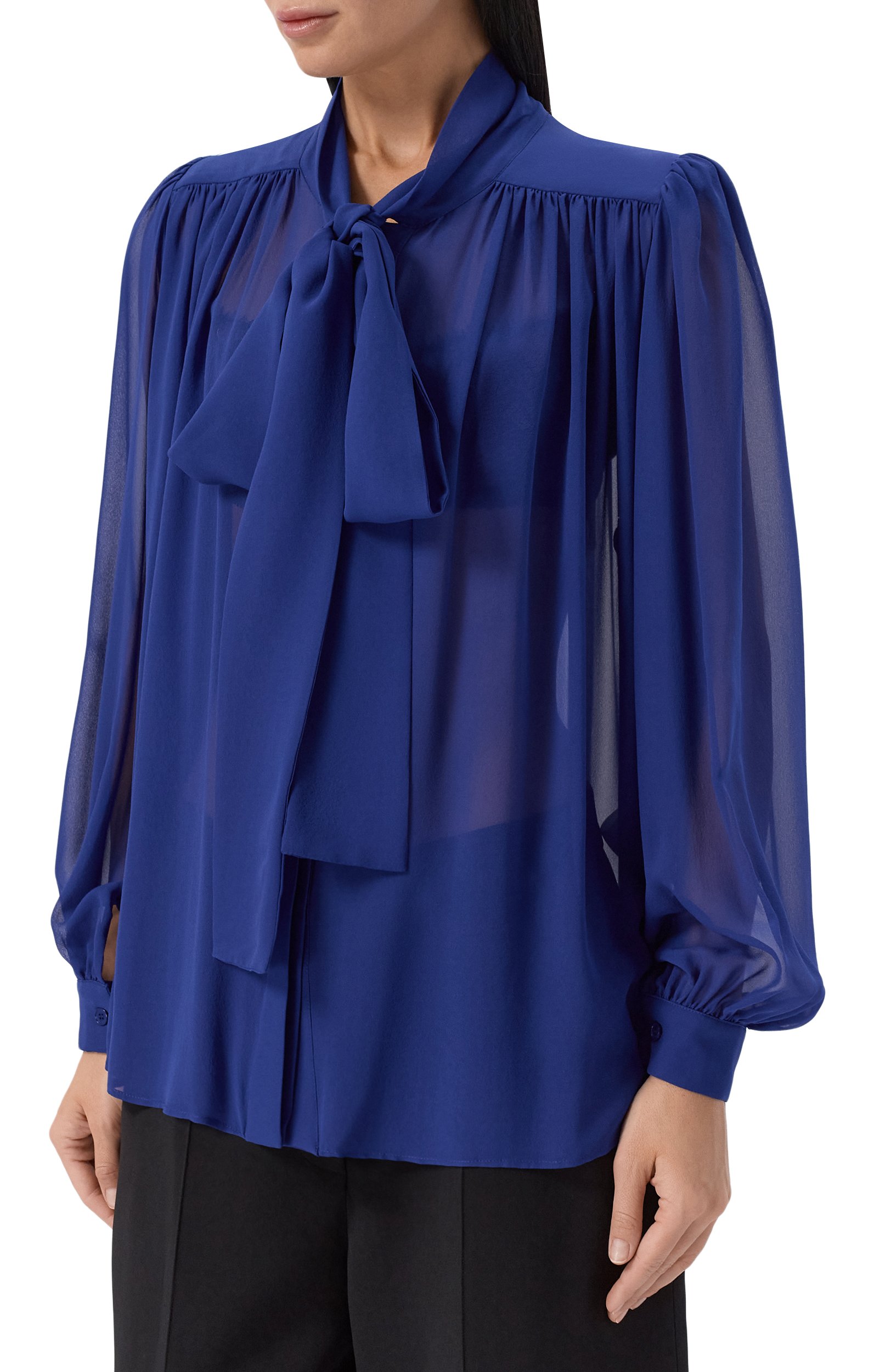 Шелковая блузка ELIE SAAB синего цвета по цене 199500 руб., арт. T0401/SI001, фото 3 Шелковая блузка ELIE SAAB, арт. T0401/SI001, фото 3