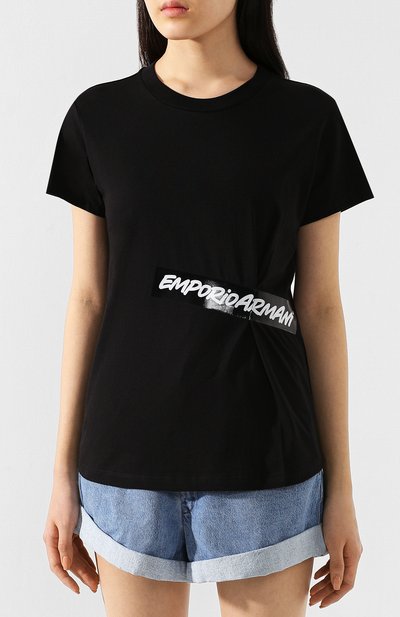 Хлопковая футболка EMPORIO ARMANI черного цвета по цене 14450 руб., арт. 3H2T7L/2J53Z, фото 3 Хлопковая футболка EMPORIO ARMANI, арт. 3H2T7L/2J53Z, фото 3