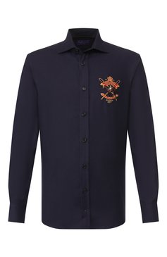 Мужская рубашка из смеси хлопка и кашемира RALPH LAUREN темно-синего цвета, арт. 790765489 | Фото 1 (Манжеты: На пуговицах; Рукава: Длинные; Воротник: Акула; Случай: Повседневный; Длина (для топов): Стандартные; Принт: С принтом; Материал сплава: Проставлено, Проверено; Материал внешний: Хлопок; Статус проверки: Проверено, Проверена категория; Драгоценные камни: Проставлено; Мужское Кросс-КТ: Рубашка-одежда)