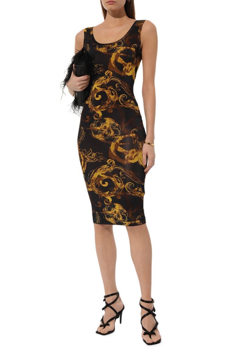 Женское платье из вискозы VERSACE JEANS COUTURE разноцветного цвета, арт. 76HA09B6/JS291 | Фото 2 (Материал внешний: Вискоза; Длина Ж (юбки, платья, шорты): До колена; Случай: Коктейльный; Женское Кросс-КТ: Платье-одежда; Стили: Гламурный; Рукава: Без рукавов)