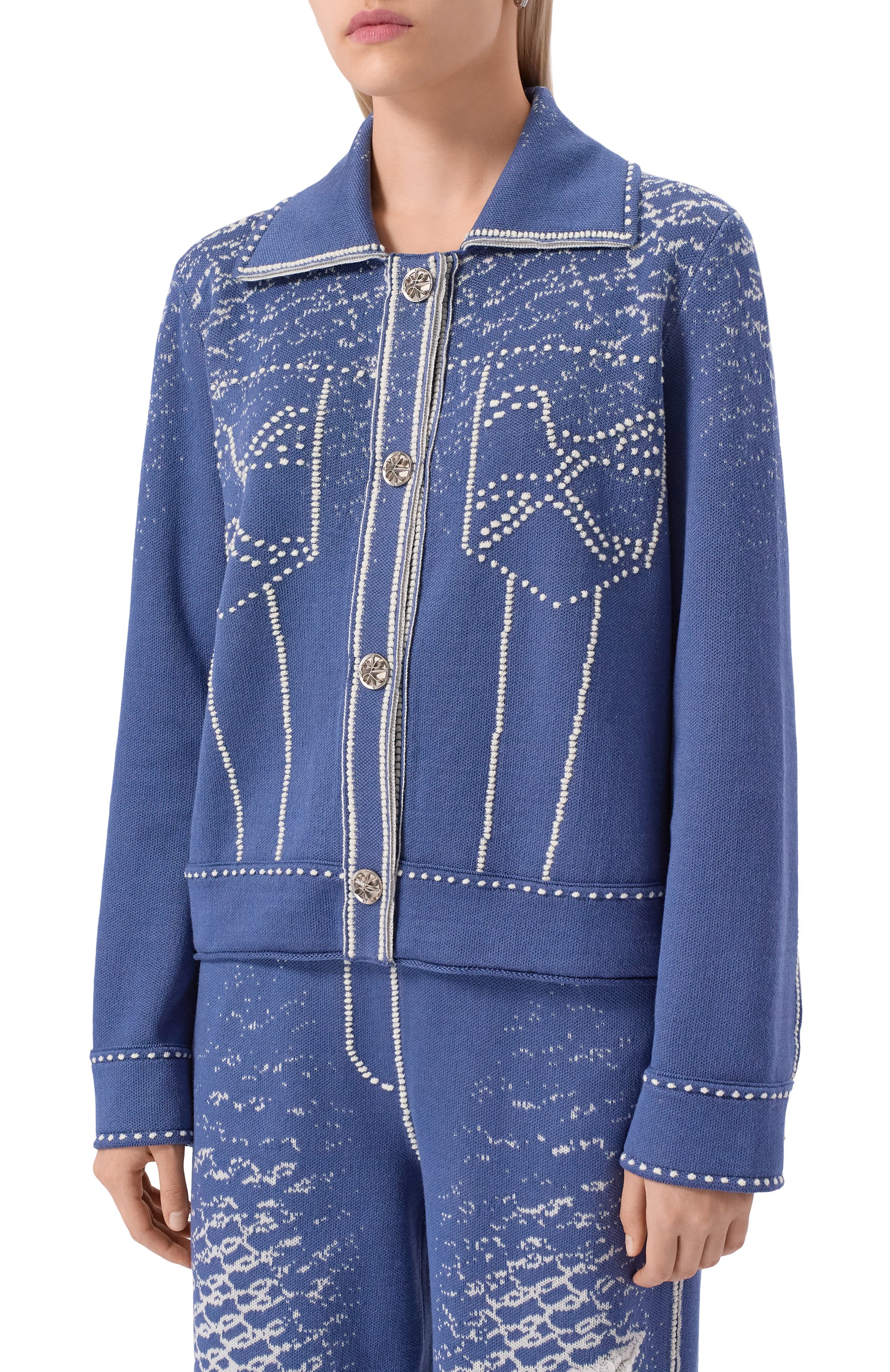 Жакет из шерсти и хлопка AND THE BRAND синего цвета по цене 67480 руб., арт. W26-JT029-1202-419, фото 3 Жакет из шерсти и хлопка AND THE BRAND, арт. W26-JT029-1202-419, фото 3