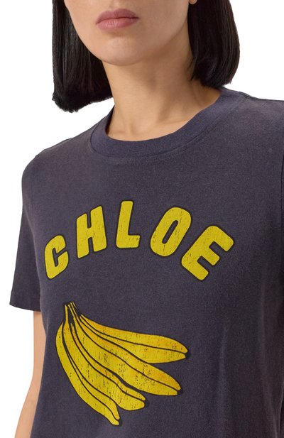 Хлопковая футболка CHLOÉ темно-синего цвета по цене 61550 руб., арт. CH25SJH08187, фото 4 Хлопковая футболка CHLOÉ, арт. CH25SJH08187, фото 4