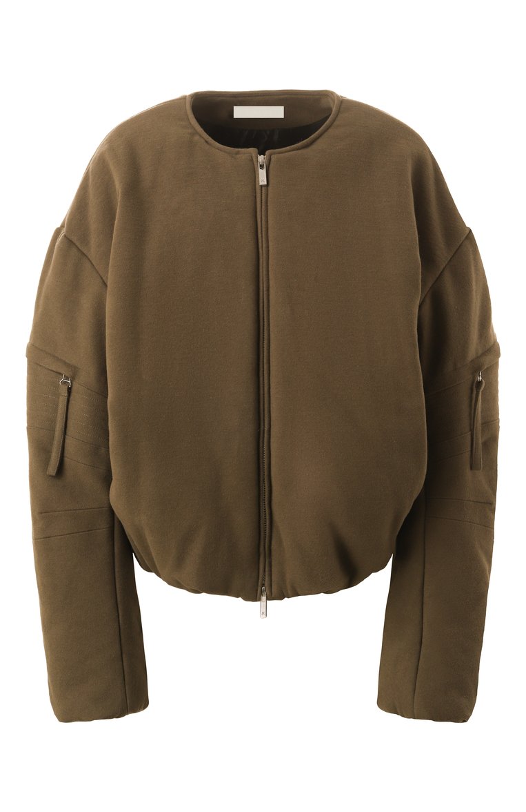 Женский хлопковый бомбер HELMUT LANG хаки цвета, арт. 009HW102 | Фото 1 (Длина (верхняя одежда): Короткие; Материал подклада: Вискоза; Рукава: Длинные; Кросс-КТ: Куртка, Легкие; Стили: Кэжуэл; Материал внешний: Хлопок)