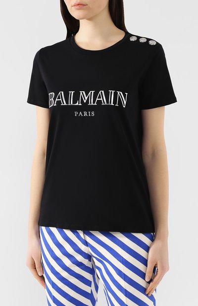Хлопковая футболка BALMAIN черного цвета по цене 32950 руб., арт. RF21102/I015, фото 3 Хлопковая футболка BALMAIN, арт. RF21102/I015, фото 3