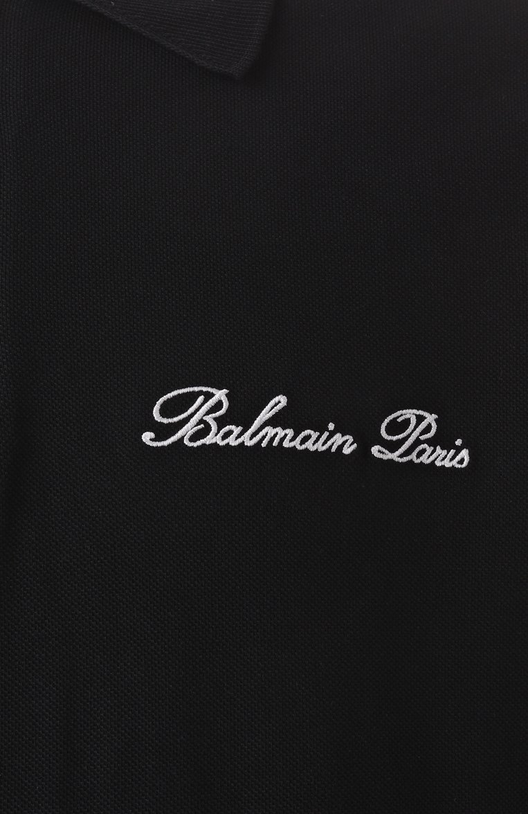 Мужское хлопковое поло BALMAIN черного цвета, арт. DH1GC028/BC78 | Фото 6 (Длина (для топов): Стандартные; Материал внешний: Хлопок; Рукава: Короткие; Застежка: Молния; Стили: Кэжуэл; Принт: Без принта; Кросс-КТ: Джерси; Мужское Кросс-КТ: Футболка-одежда; Автоматизация ТО: Проставлено; Автоматизация состава: Проставлено)