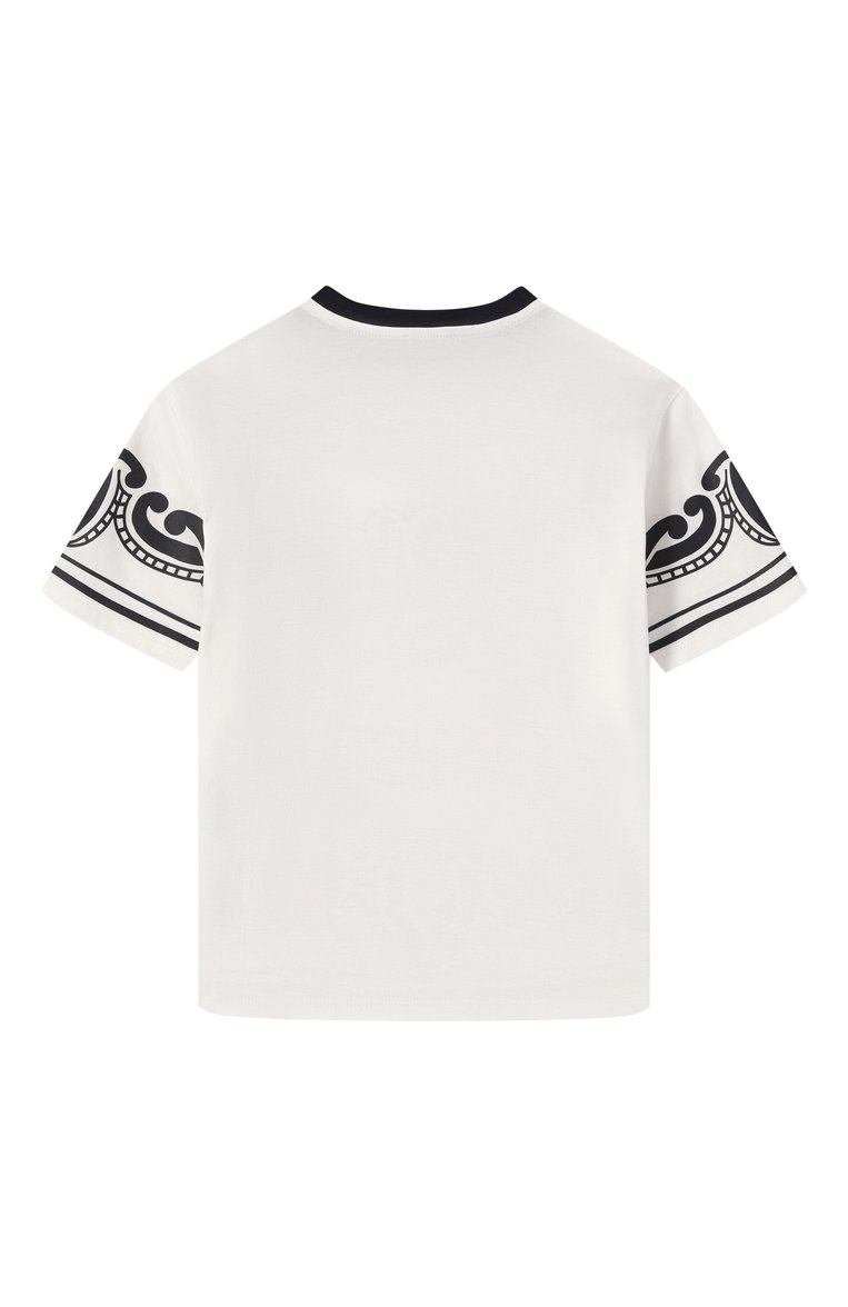 Детская хлопковая футболка DOLCE & GABBANA черно-белого цвета, арт. L4JTHV/G70K3/8-14 | Фото 2 (Рукава: Короткие; Мальчики Кросс-КТ: Футболка-одежда; Материал внешний: Хлопок; Ростовка одежда: 8 лет | 128 см, 13 - 15 лет | 158 см, 16 лет | 164 см)