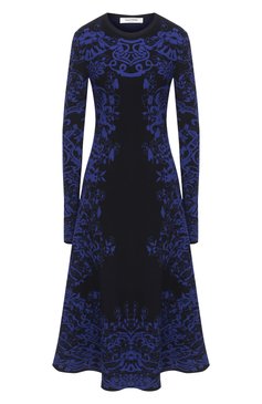 Женское платье из вискозы VALENTINO синего цвета, арт. UB3KDA775N1 | Фото 1 (Рукава: Длинные; Длина Ж (юбки, платья, шорты): Миди; Женское Кросс-КТ: Платье-одежда; Случай: Повседневный; Материал внешний: Вискоза; Нос: Не проставлено)