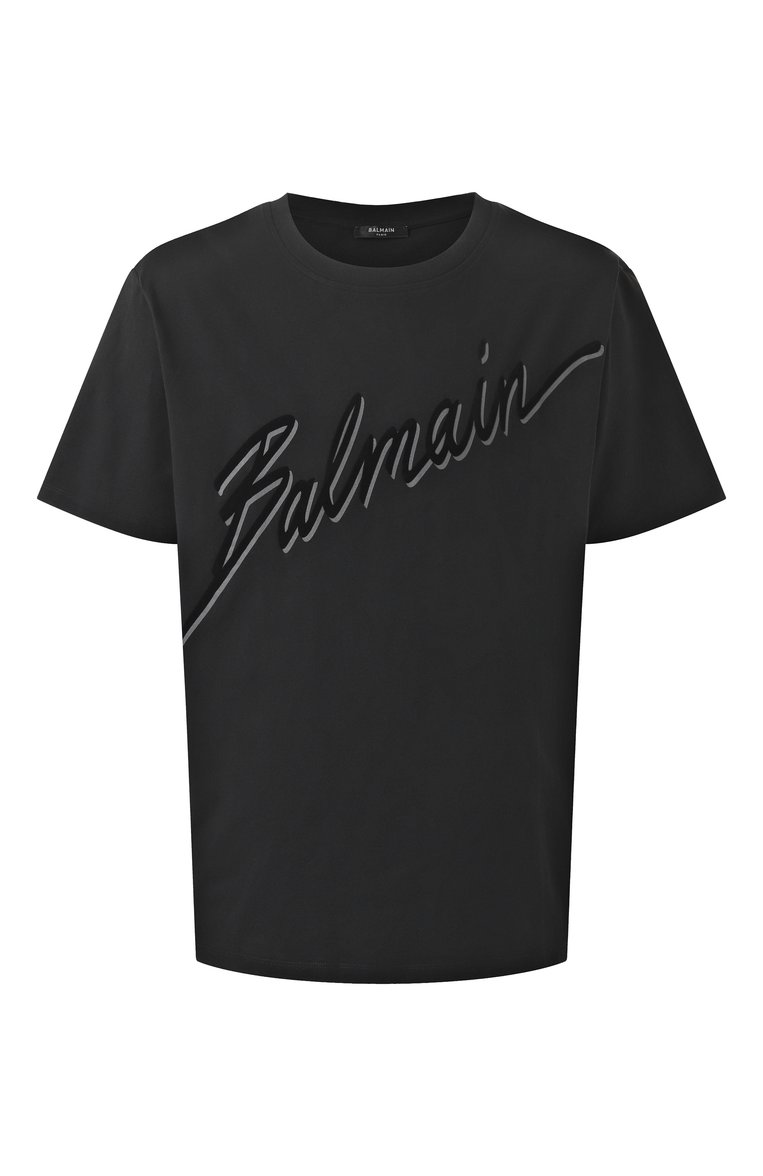Мужская хлопковая футболка BALMAIN черного цвета, арт. EH1EG010/BC86 | Фото 1 (Материал сплава: Проставлено; Драгоценные камни: Проставлено; Рукава: Короткие; Длина (для топов): Стандартные; Принт: С принтом; Стили: Кэжуэл; Материал внешний: Хлопок; Кросс-КТ: Джерси; Мужское Кросс-КТ: Футболка-одежда)