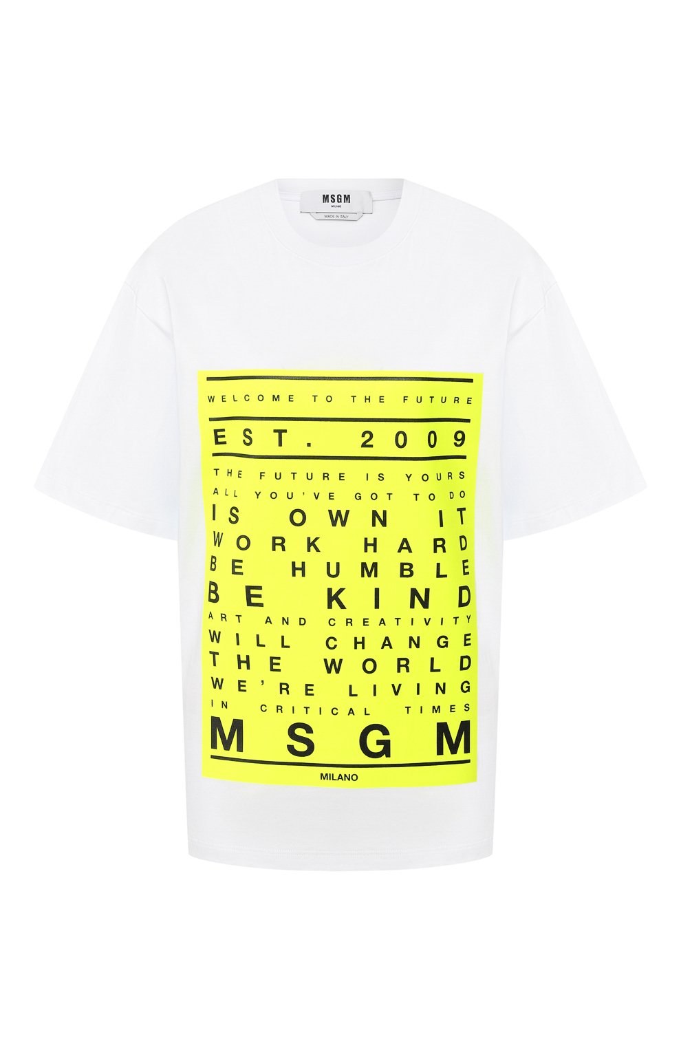 Хлопковая футболка MSGM белого цвета по цене 12100 руб., арт. 2841MDM222 207298, фото 1 Хлопковая футболка MSGM, арт. 2841MDM222 207298, фото 1