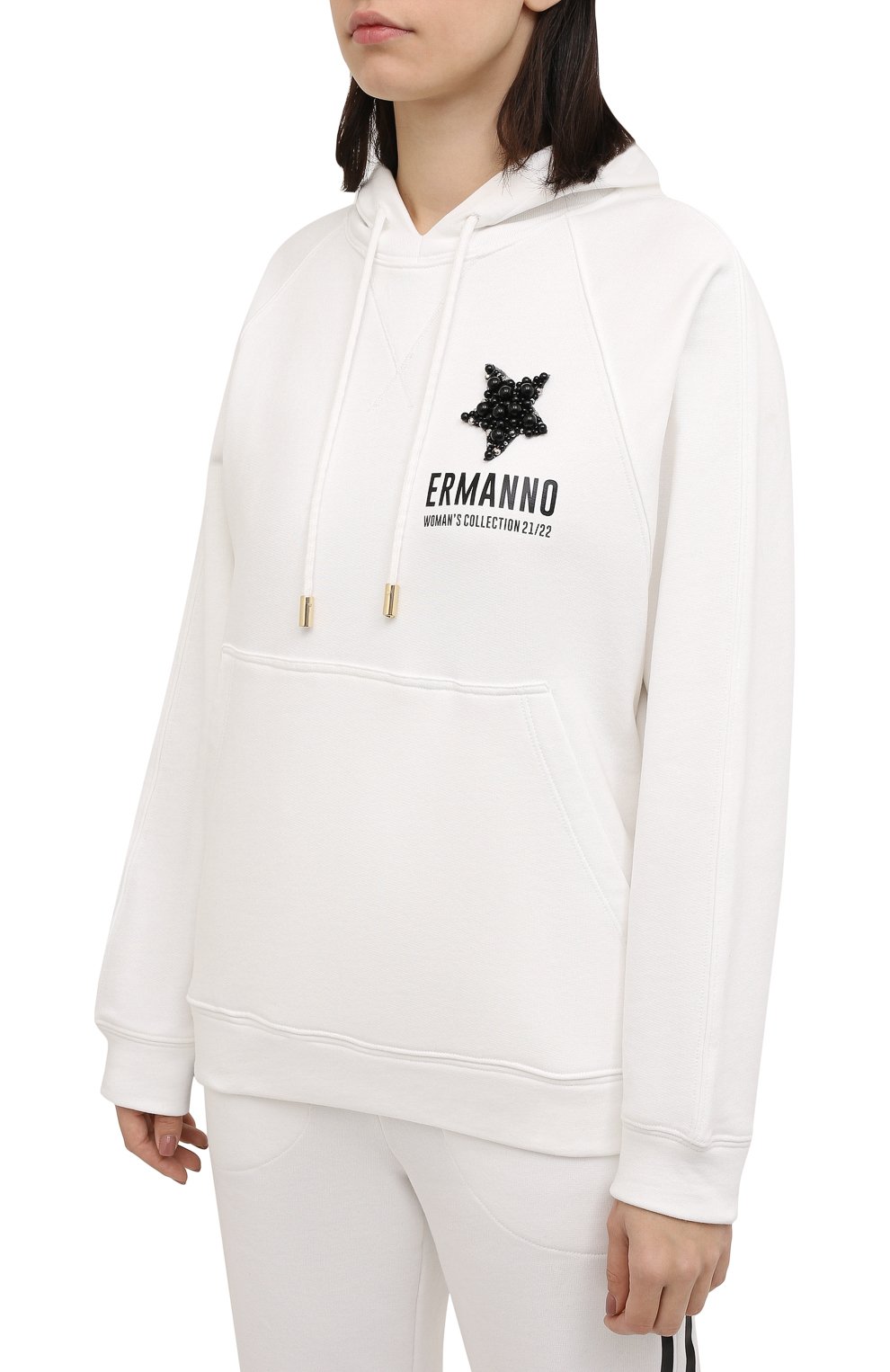 Хлопковое худи ERMANNO FIRENZE белого цвета по цене 32400 руб., арт. D39ET FL071FEL, фото 3 Хлопковое худи ERMANNO FIRENZE, арт. D39ET FL071FEL, фото 3