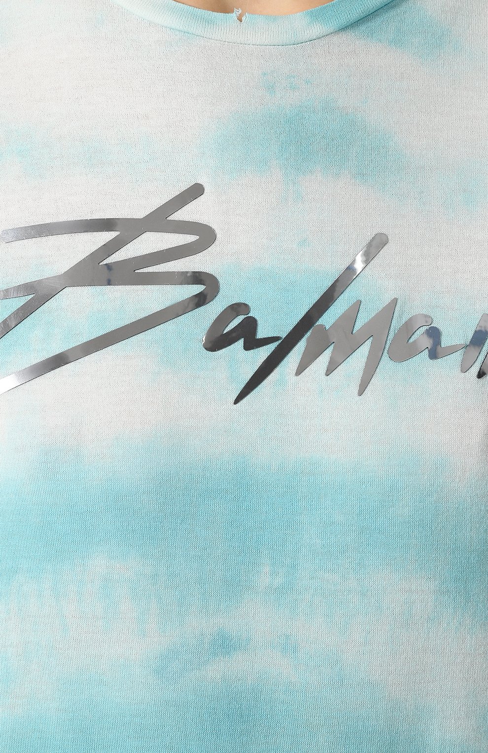 Хлопковая футболка BALMAIN бирюзового цвета по цене 82800 руб., арт. RF11008/I029, фото 5 Хлопковая футболка BALMAIN, арт. RF11008/I029, фото 5