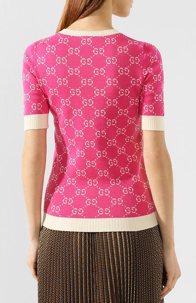 Хлопковый пуловер GUCCI розового цвета по цене 41000 руб., арт. 555023/XKAHV, фото 4 Хлопковый пуловер GUCCI, арт. 555023/XKAHV, фото 4