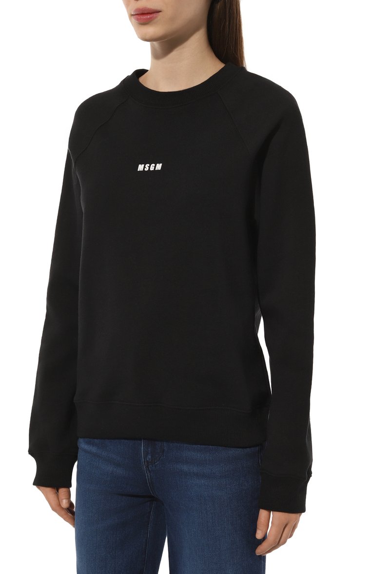 Женский хлопковый свитшот MSGM черного цвета, арт. 2000MDM503/200001 | Фото 3 (Материал внешний: Хлопок; Длина (для топов): Стандартные; Рукава: Длинные; Стили: Кэжуэл; Женское Кросс-КТ: Свитшот-одежда; Автоматизация ТО: Проставлено; Автоматизация состава: Проставлено)