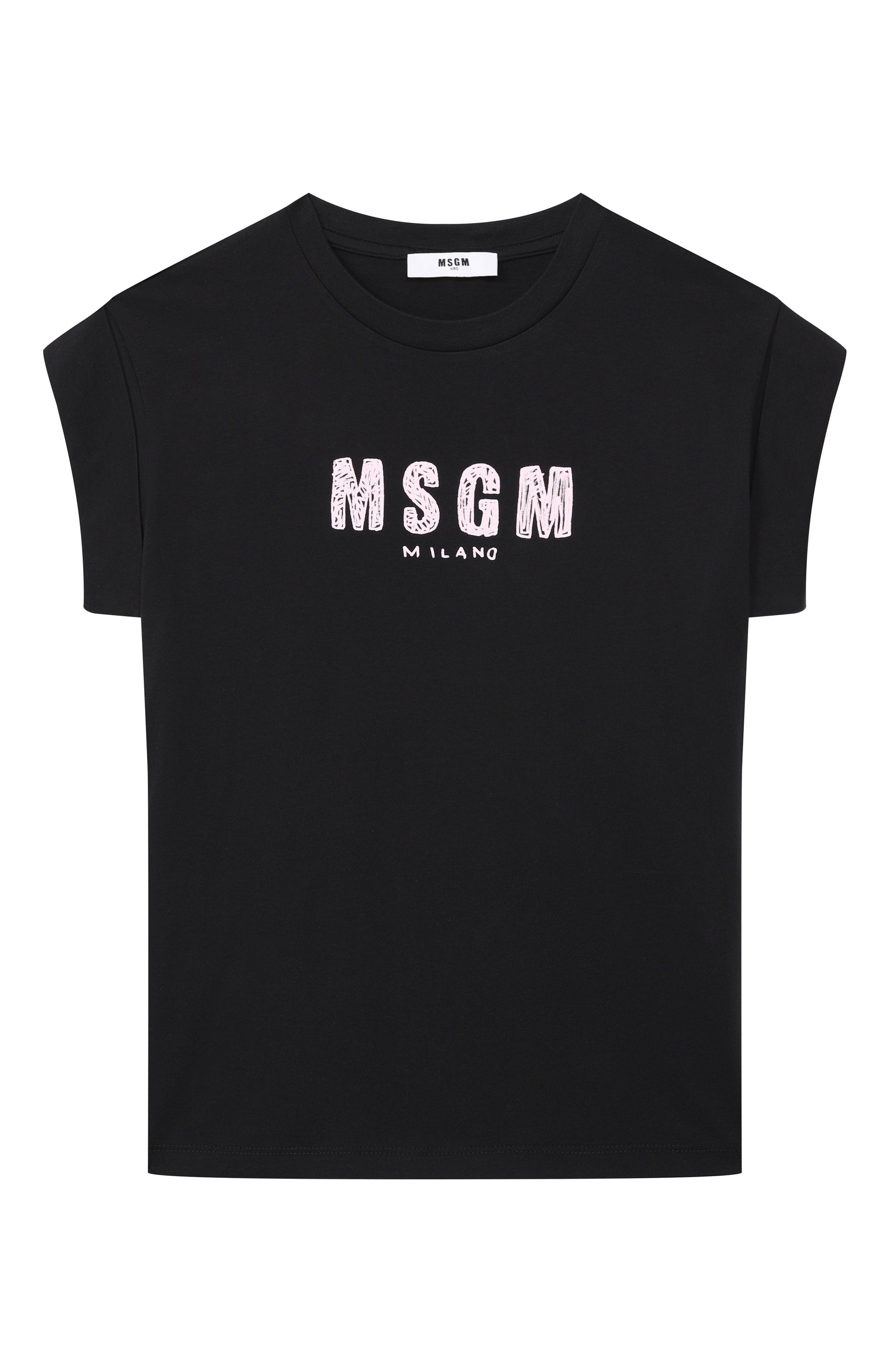 Хлопковая футболка MSGM KIDS черного цвета по цене 4695 руб., арт. S6MSJGTH070, фото 1 Хлопковая футболка MSGM KIDS, арт. S6MSJGTH070, фото 1