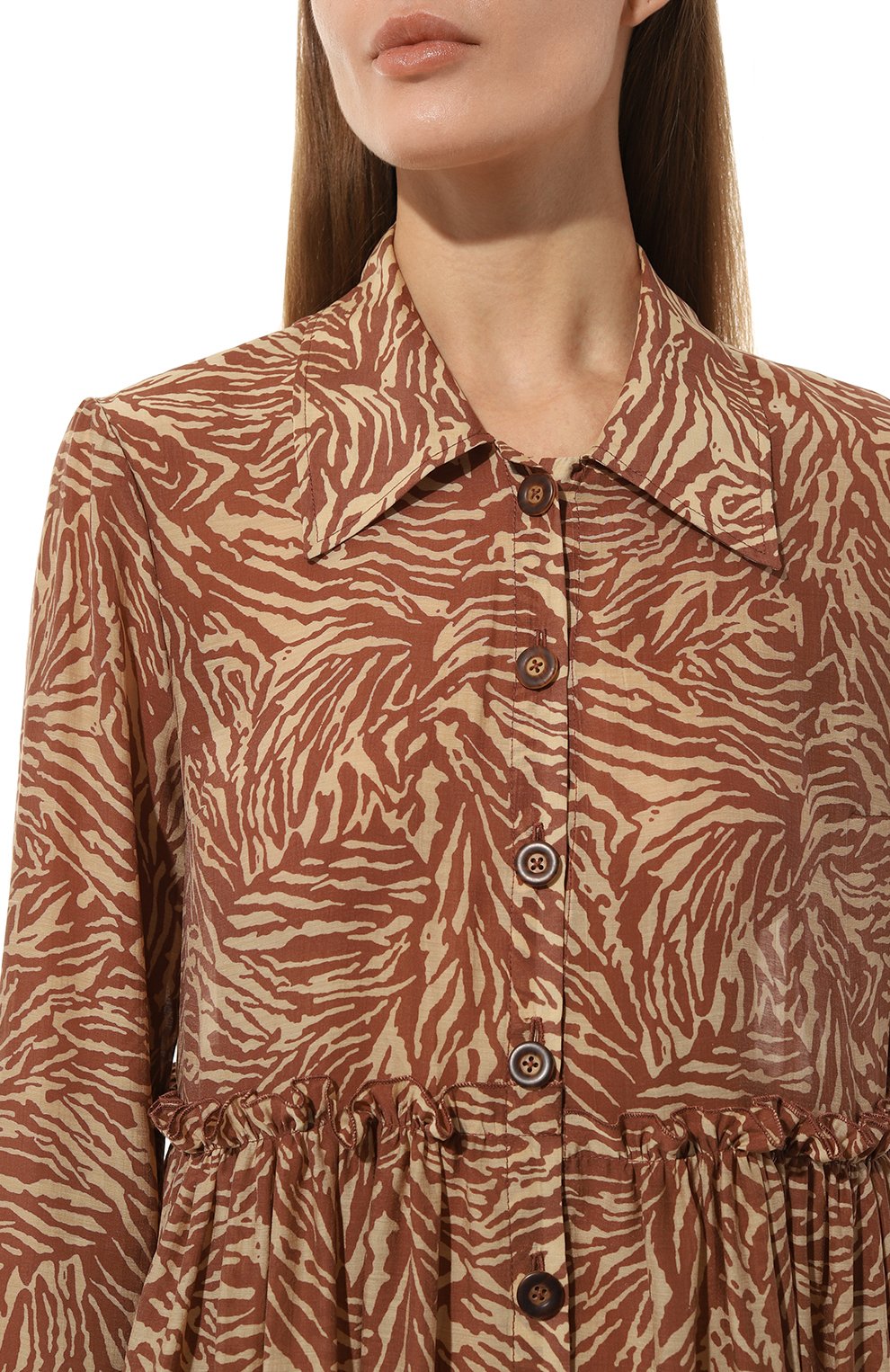 Платье из вискозы LOOM BY RODINA коричневого цвета по цене 43750 руб., арт. LBR-DRZE, фото 5 Платье из вискозы LOOM BY RODINA, арт. LBR-DRZE, фото 5