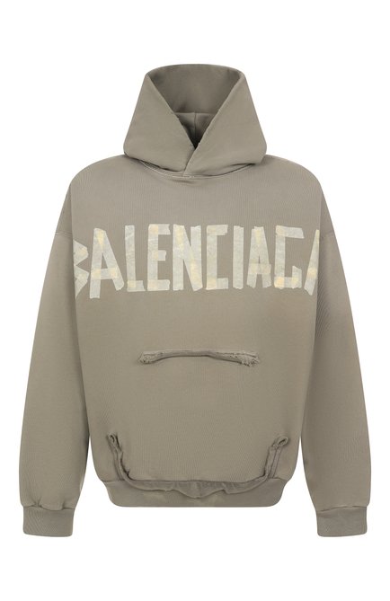 Мужской хлопковое худи BALENCIAGA хаки цвета, арт. 744441/TQVA9 | Фото 1 (Материал внешний: Хлопок; Драгоценные камни: Проставлено; Материал сплава: Проставлено; Рукава: Длинные; Длина (для топов): Стандартные)