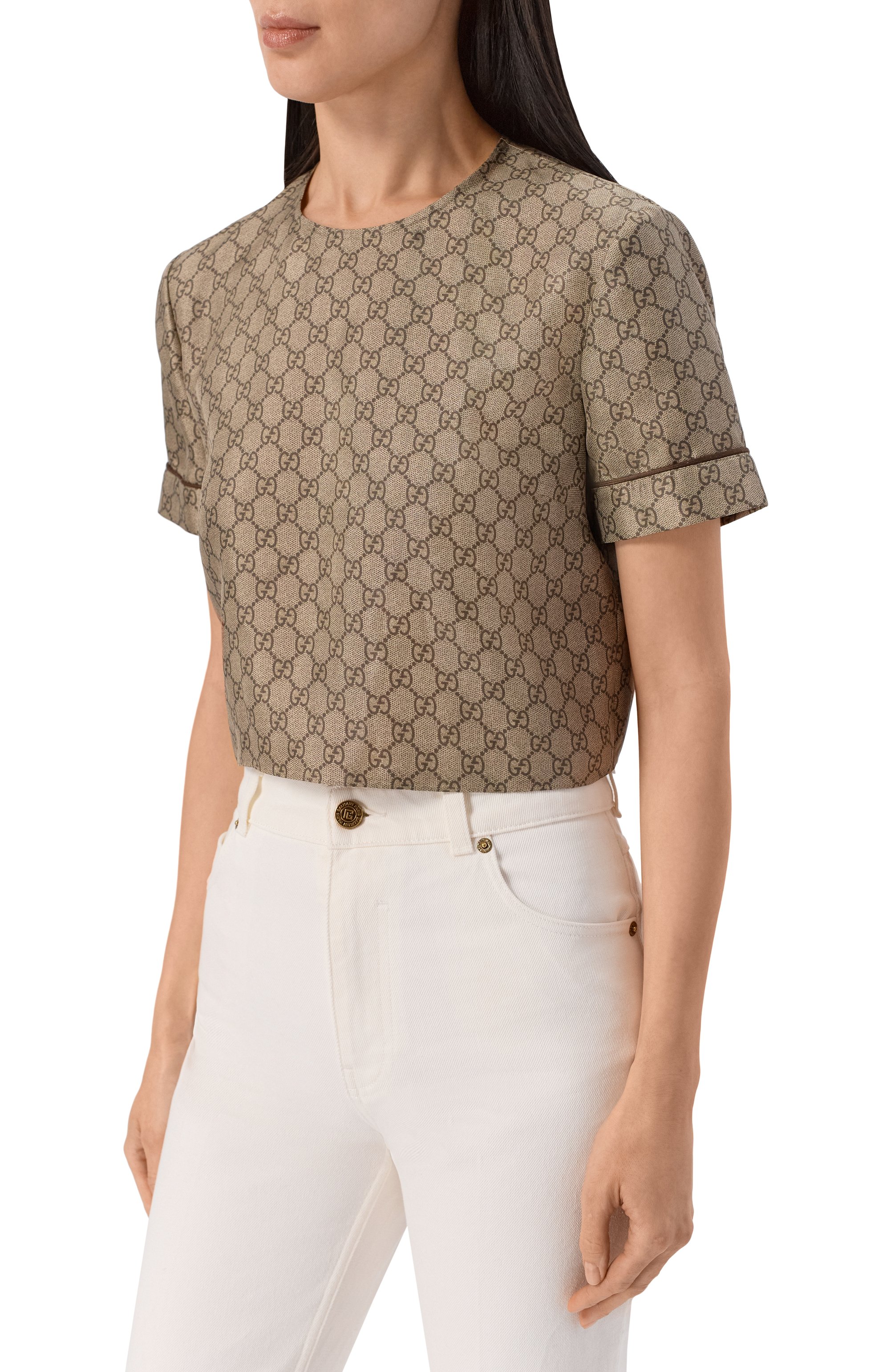 Шелковый топ GUCCI темно-бежевого цвета по цене 106500 руб., арт. 772401/ZANRP, фото 3 Шелковый топ GUCCI, арт. 772401/ZANRP, фото 3