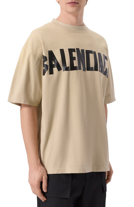 Хлопковая футболка Balenciaga 764235/TSVK1 Бежевый  764235/TSVK1 Фото 3