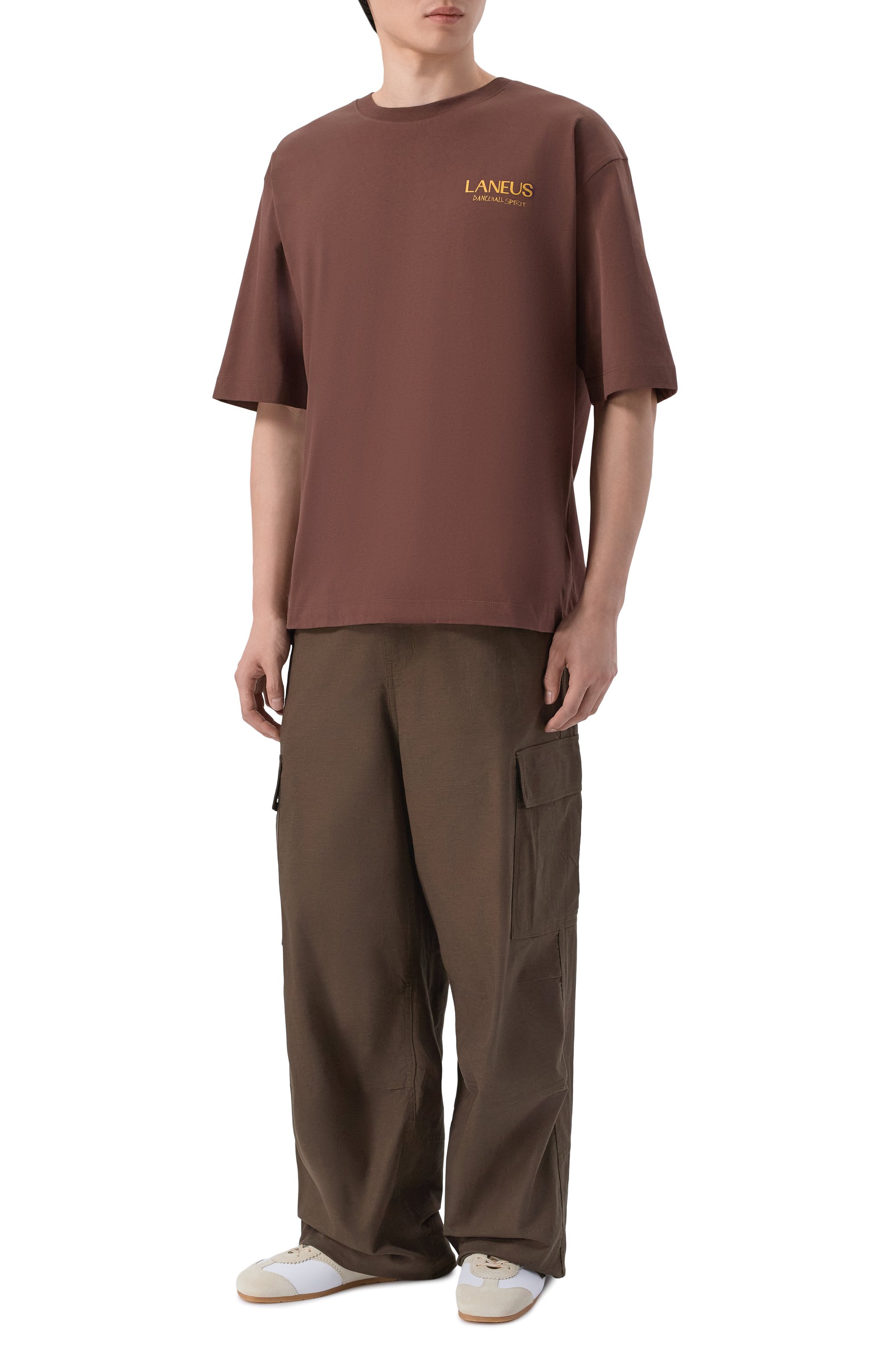 Хлопковая футболка LANEUS темно-коричневого цвета по цене 15850 руб., арт. S6LAMATH118, фото 2 Хлопковая футболка LANEUS, арт. S6LAMATH118, фото 2