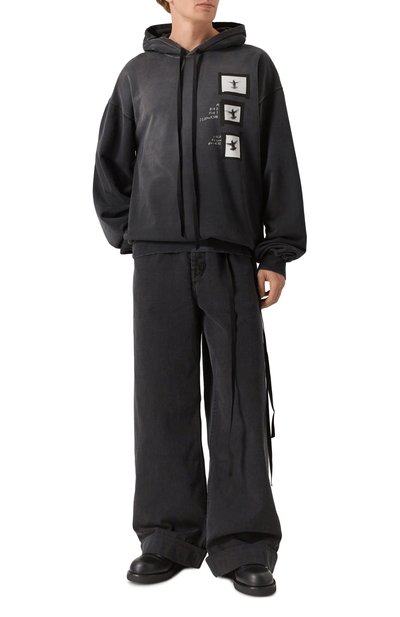 Хлопковое худи ANN DEMEULEMEESTER темно-серого цвета по цене 69900 руб., арт. B0013212/FA639, фото 2 Хлопковое худи ANN DEMEULEMEESTER, арт. B0013212/FA639, фото 2