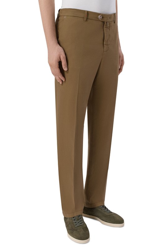 Брюки из хлопка и шелка Kiton UFPPERK0607H Хаки  UFPPERK0607H Фото 3